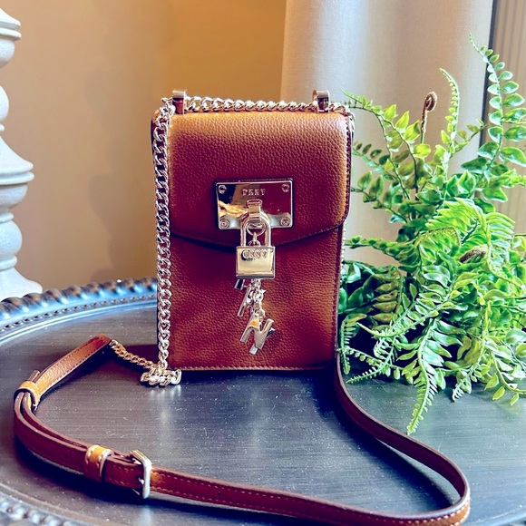 DKNY Tan Leather Crossbody with Gold Accents - Picture 2 of 13